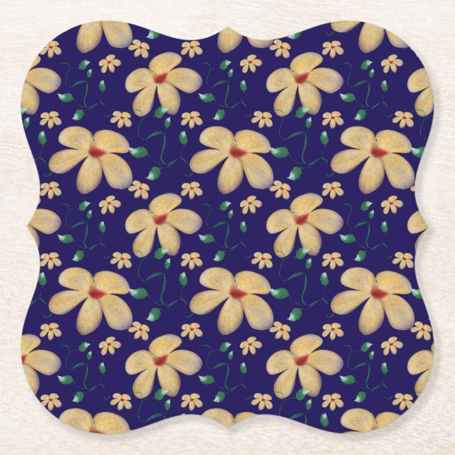 Watercolor Botanical Seamless Pattern   Paper Coaster (Front)