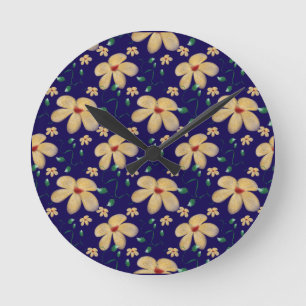 Watercolor Botanical Seamless Pattern   Round Clock