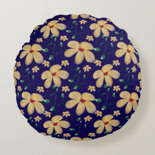 Watercolor Botanical Seamless Pattern Round Cushion