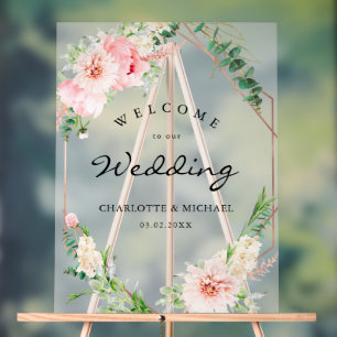 Watercolor Botanical Spring Geometric Wedding Acrylic Sign
