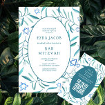 Watercolor Botanical Star David Bar Bat Mitzvah QR Enclosure Card<br><div class="desc">Perfect enclosure card to announce a bat mitzvah, bar mitzvah or other Jewish celebration! Hand made watercolor art for you on the front and back side! FULLY CUSTOMIZABLE! Click on “Personalise” above to edit the text and add your link to the QR code. Click "edit using design tool" to adjust...</div>