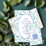 Watercolor Botanical Star David Bar Bat Mitzvah QR Enclosure Card<br><div class="desc">Perfect enclosure card to announce a bat mitzvah, bar mitzvah or other Jewish celebration! Hand made watercolor art for you on the front and back side! FULLY CUSTOMIZABLE! Click on “Personalise” above to edit the text and add your link to the QR code. Click "edit using design tool" to adjust...</div>