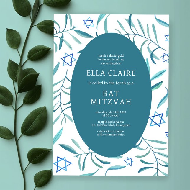 Watercolor Botanical Star of David Bar Bat Mitzvah Invitation (Watercolor Botanical Star of David Bar Bat Mitzvah Invitation
)