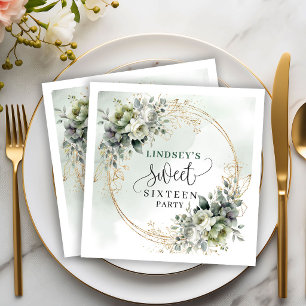 Watercolor Botanical Sweet 16 Eucalyptus Napkins