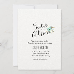 Watercolor Botanical Teal Wedding Invitation