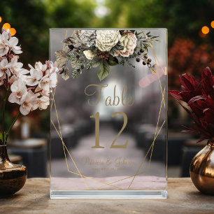 Watercolor botanical wedding acrylic table number