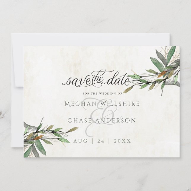 Watercolor Botanical Wedding Save the Date (Front)