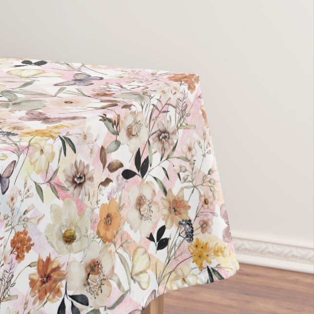 Watercolor Botanical Wildflower Butterfly Initials Tablecloth (In Situ)