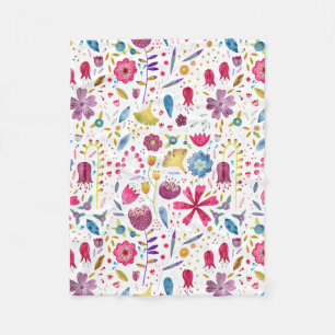 Watercolor Botanical Wildflower Hedgerow Painting Fleece Blanket