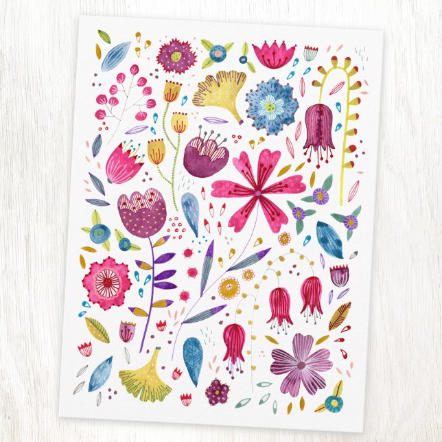 Watercolor Botanical Wildflower Hedgerow Painting Postcard (Watercolor wildflower art postcard)