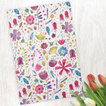 Watercolor Botanical Wildflower Hedgerow Painting Tea Towel<br><div class="desc">A modern watercolor painting of flowers and leaves in rich autumn colours scattered on a white background.</div>