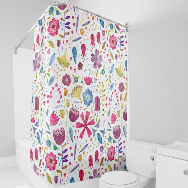 Watercolor Botanical Wildflower Painting Shower Curtain (Wildflower watercolor floral pattern shower curtain)