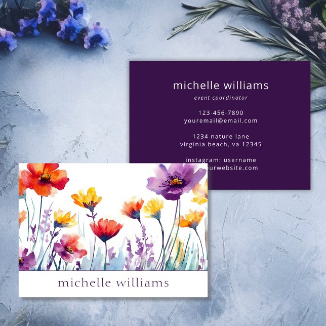 Watercolor Botanical Wildflowers Flower Business Card (Watercolor Botanical Wildflowers Business Card)