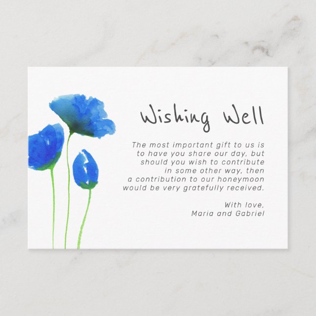 Watercolor Botanical wishing well. Floral wedding  Enclosure Card (Front)