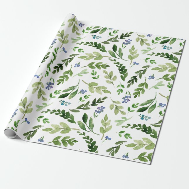 Watercolor Botanical Wrapping Paper (Unrolled)