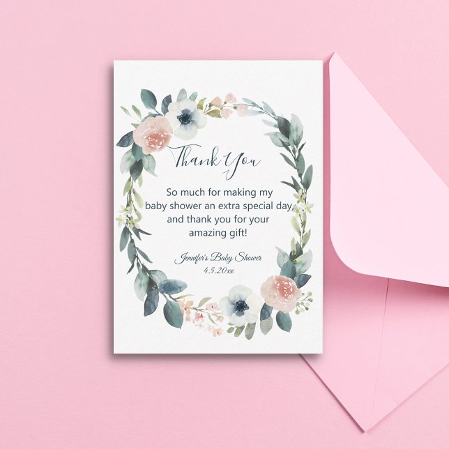 watercolor botanical wreath baby shower thank you card (Creator Uploaded)