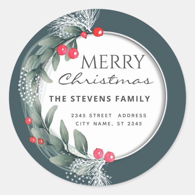 Watercolor  botanical wreath winter classic round sticker (Front)