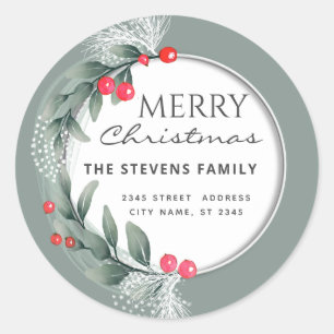 Watercolor botanical wreath winter classic round sticker