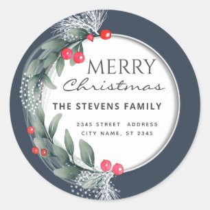 Watercolor botanical wreath winter classic round sticker