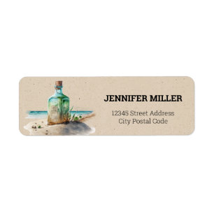 Watercolor bottle with message inside Label Return Address Label