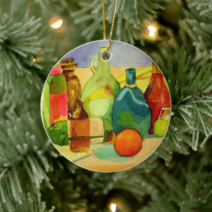 Watercolor Bottles Ceramic Ornament