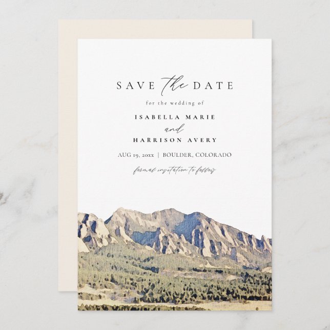 Watercolor Boulder Colorado Travel Save the Date  Invitation (Front/Back)