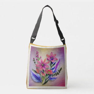 Watercolor Bouquet Flowers, Colourful Background Crossbody Bag