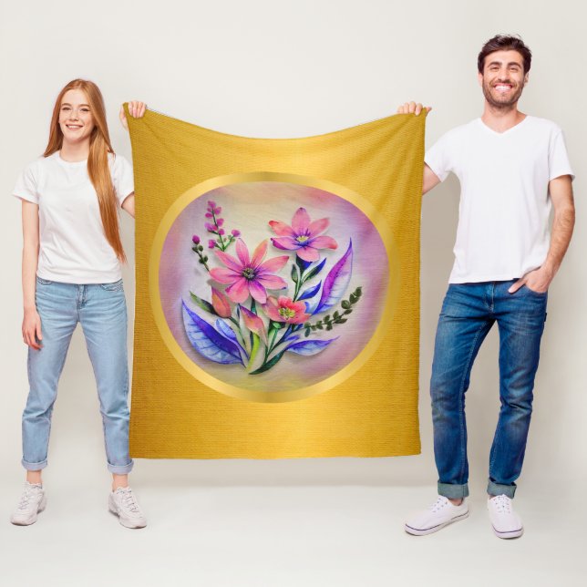 Watercolor Bouquet Flowers, Colourful Background   Fleece Blanket (In Situ)