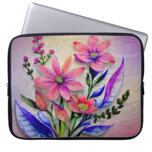 Watercolor Bouquet Flowers, Colourful Background Laptop Sleeve