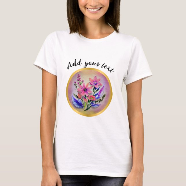 Watercolor Bouquet Flowers, Colourful Background   T-Shirt (Front)