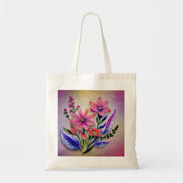 Watercolor Bouquet Flowers, Colourful Background   Tote Bag (Front)