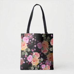 Watercolor bouquet flowers with flowers haricot on tote bag