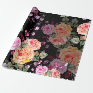 Watercolor bouquet flowers with flowers haricot on wrapping paper