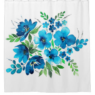 Watercolor bouquet in light blue colours, tender f shower curtain