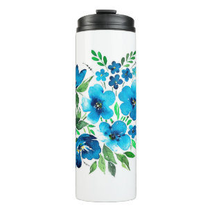 Watercolor bouquet in light blue colours, tender f thermal tumbler