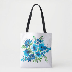 Watercolor bouquet in light blue colours, tender f tote bag