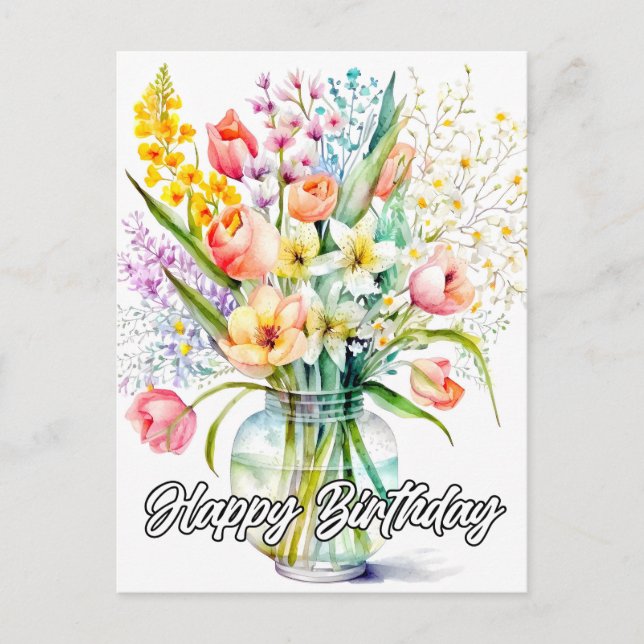 Watercolor Bouquet Of Flowers Postcard (Front)