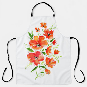 Watercolor bouquet of ornamental poppy flowers apron