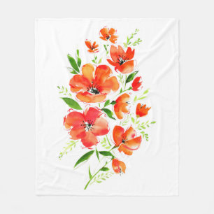 Watercolor bouquet of ornamental poppy flowers fleece blanket