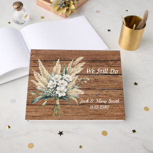 Watercolor Bouquet On Wood Vow Renewal Guest Book