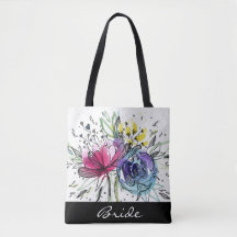 Watercolor Bouquet personalised tote bag.
