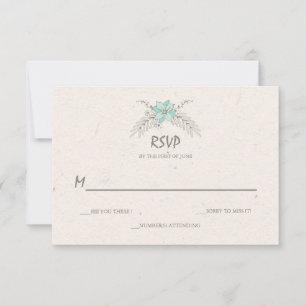 Watercolor Bouquet Teal Wedding RSVP card