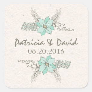 Watercolor Bouquet Teal Wedding Sticker