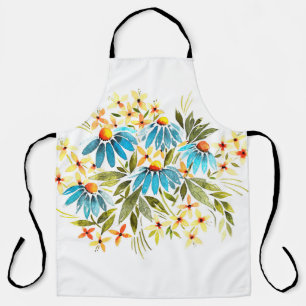 Watercolor bouquet, tender daisies, small leaves a apron