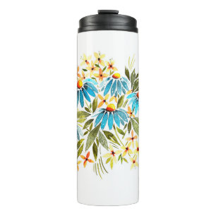 Watercolor bouquet, tender daisies, small leaves a thermal tumbler