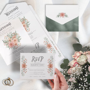 Watercolor Bouquet Wedding Blush ID654 All In One  Invitation