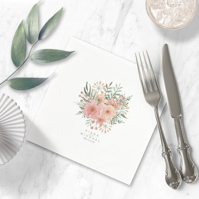 Watercolor Bouquet Wedding Blush ID654 Napkin (Creator Uploaded)