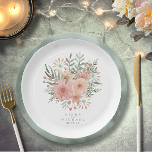 Watercolor Bouquet Wedding Blush ID654 Paper Plate