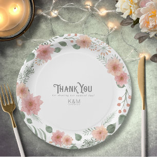 Watercolor Bouquet Wedding Thank You Blush ID654 Paper Plate