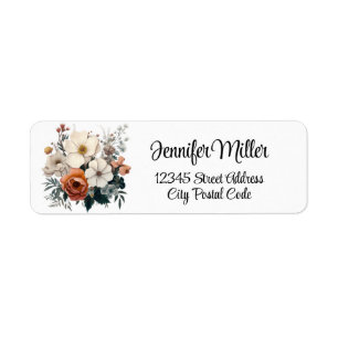 Watercolor bouquet with flowers and leaves return address label